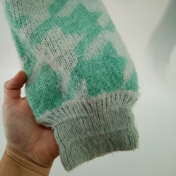 2020 Wild Fable Houndstooth Whiskers Mint Green Chunky Cardigan Balloon Sleeves - Picture 6 of 11